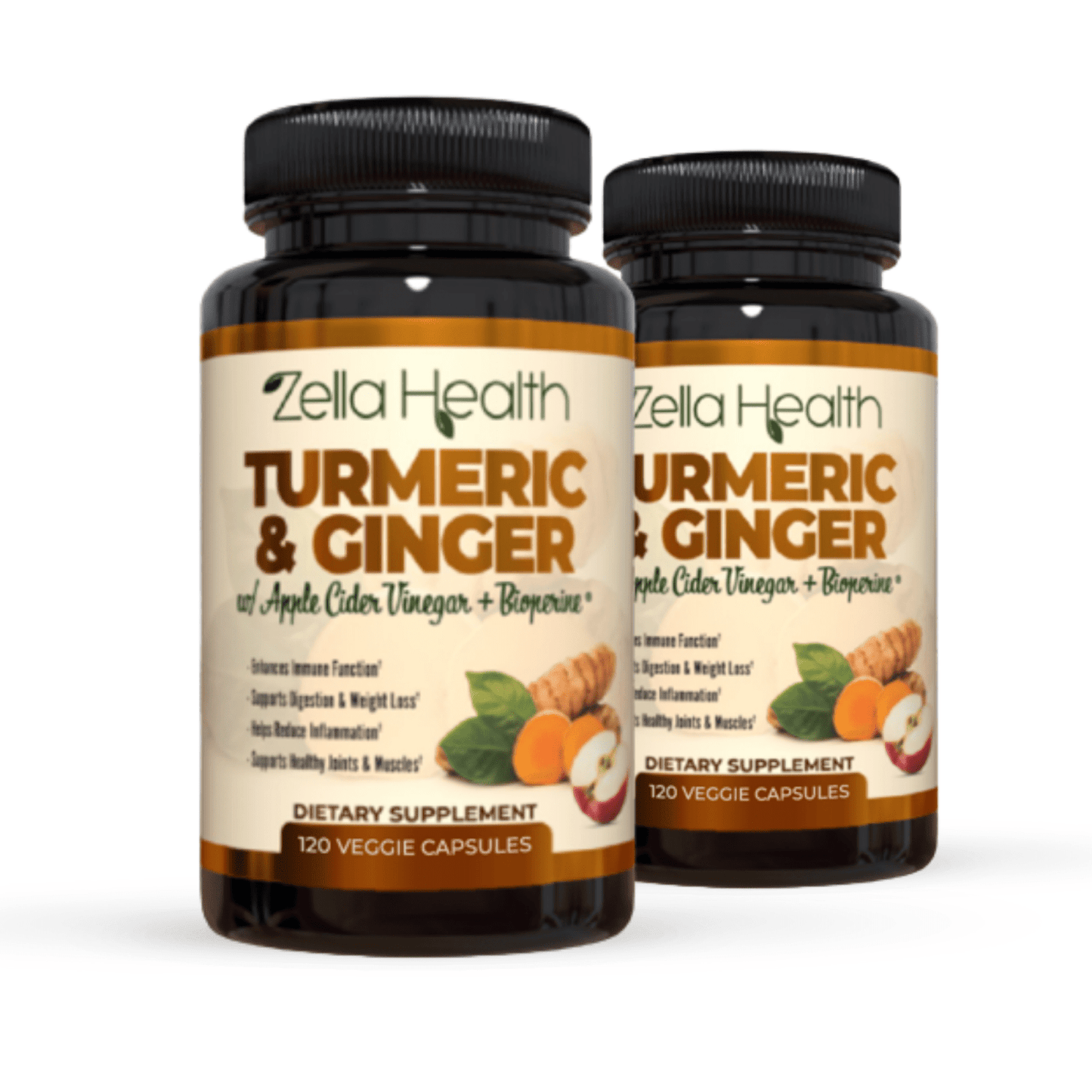 
                  
                    4 Month Supply Turmeric Curcumin with Ginger, Apple Cider Vinegar, Bioperine -  2 Bottles - 120 Veggie Capsules - Zella Health
                  
                