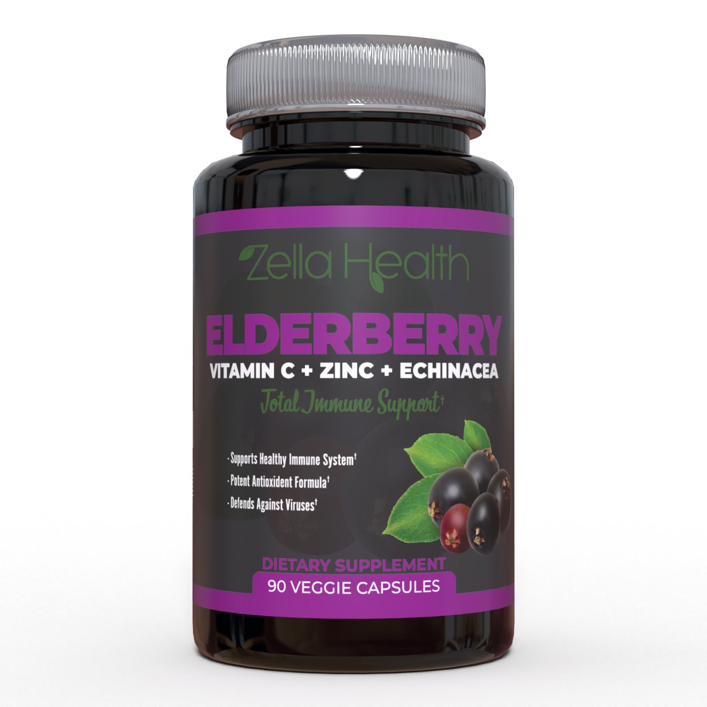 
                  
                    Elderberry - with Zinc, Vitamin C, and Echinacea - Supplement - Daily Immune Support - 90 Veggie Capsules - Zella Health
                  
                