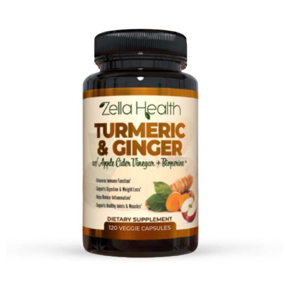 2 Month Supply Turmeric Curcumin with Ginger, Apple Cider Vinegar, Bioperine - 120 Veggie Capsules - Zella Health