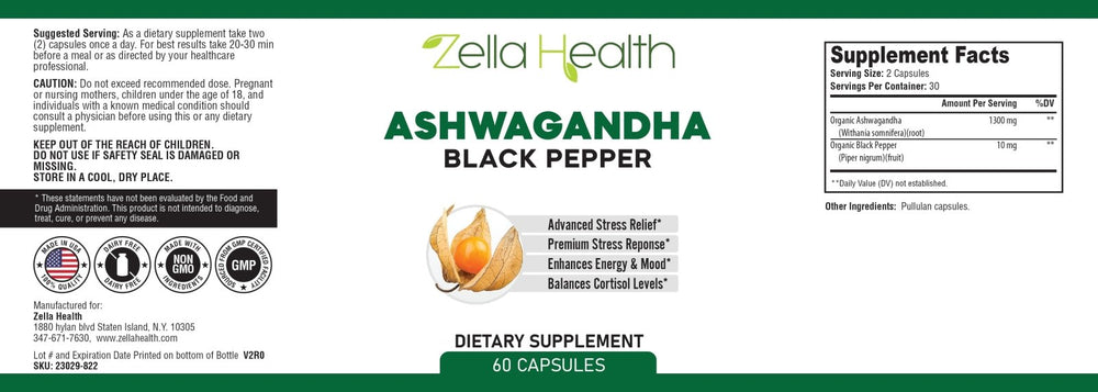 
                  
                    Ashwagandha 1300mg - Adrenal, Mood & Thyroid Support - Zella Health, 120 Capsules, 2 Bottles
                  
                
