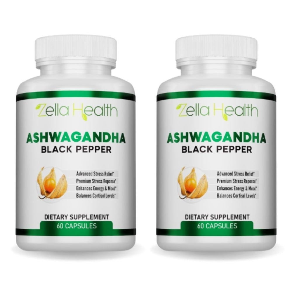 Ashwagandha 1300mg - Adrenal, Mood & Thyroid Support - Zella Health, 120 Capsules, 2 Bottles