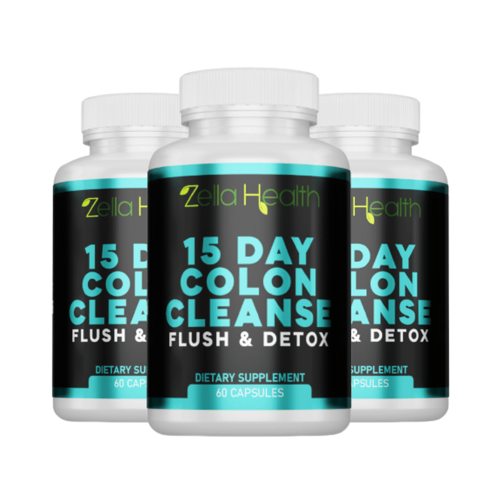 Colon Cleanse 15 Day Flush and Detox - 180 Veggie capsules, Supplement - Three Month Supply Zella Health