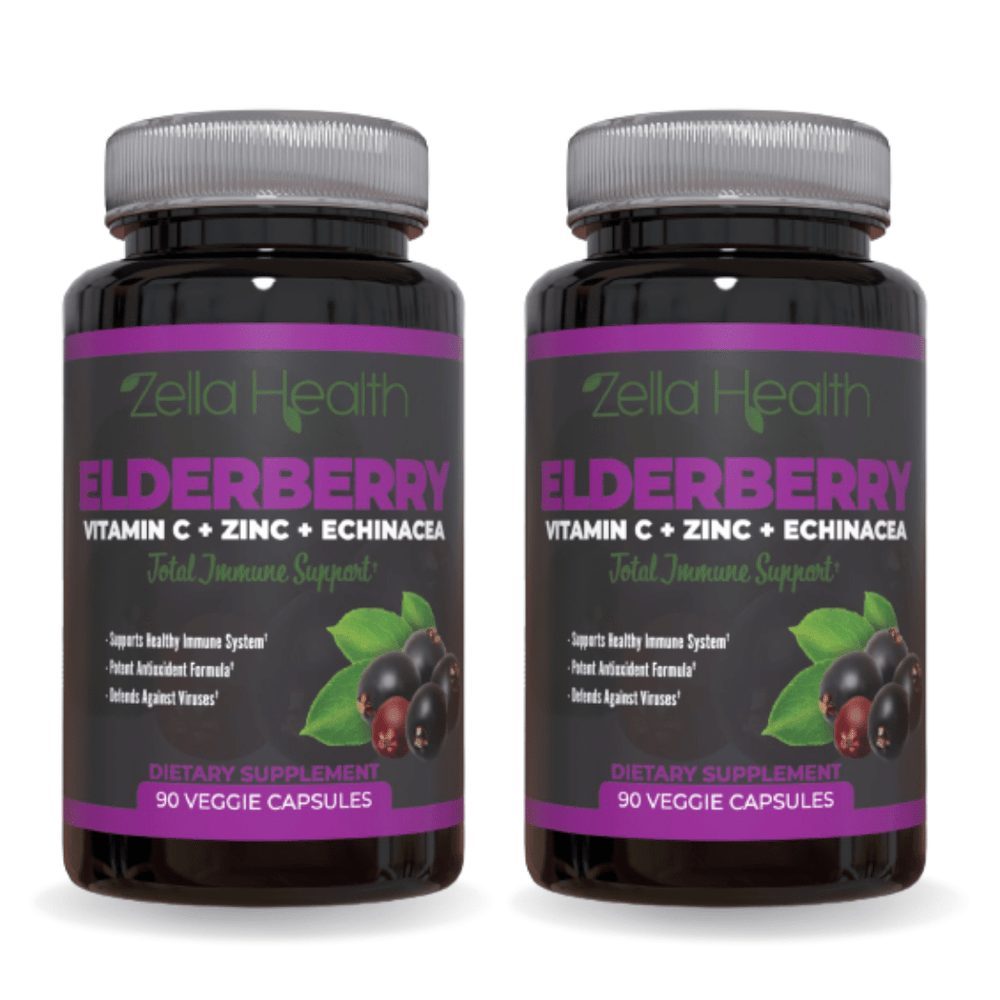 Elderberry - with Zinc, Vitamin C, and Echinacea - Supplement - Daily Immune Support - 180 Capsules - Zella Health, 2 Bottles