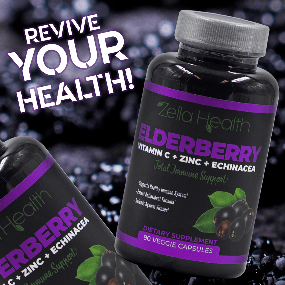
                  
                    Elderberry - with Zinc, Vitamin C, and Echinacea - Supplement - Daily Immune Support - Three Month Supply 270 Veggie Capsules - Zella Health
                  
                