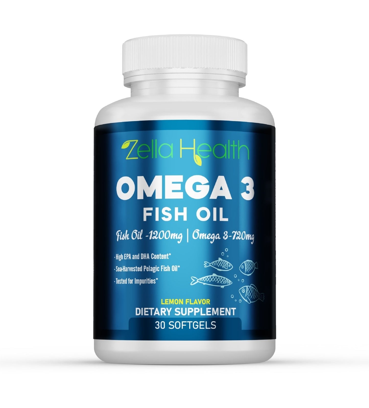 
                  
                    Omega 3 Fish Oil Sea Harvested Pelagic Fish Oil - Supplement - 2 Month Supply 120 Softgels by Zella Health
                  
                
