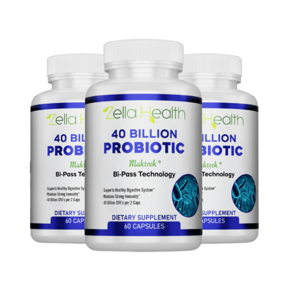 Probiotic 40 Billion CFU's w/ Maktrek Supports Healthy Digestion 3 Month Supply 180 Capsules Zella Health
