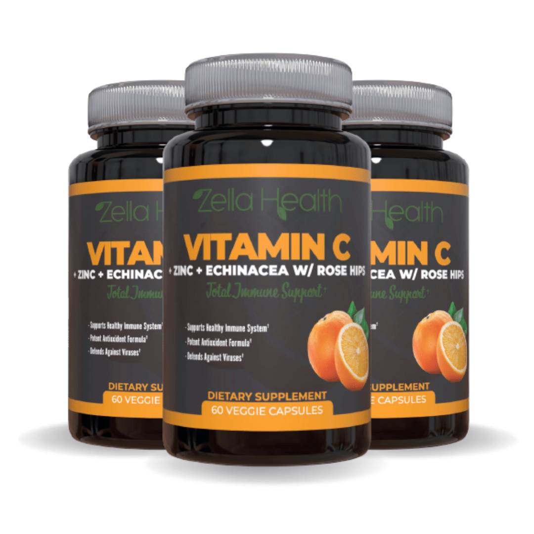 
                  
                    Vitamin C 1000mg + Zinc + Echinacea + Rose Hips - Total Immune Support - Supplement -  3 Month Supply 180 Veggie Capsules - Zella Health
                  
                