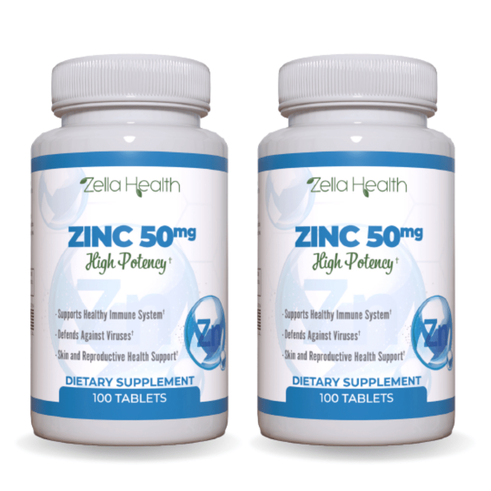Zinc 50 MG - (oxide/citrate) High Potency Vegan 100 Tablets - Supplement - 2 Bottles, Zella Health
