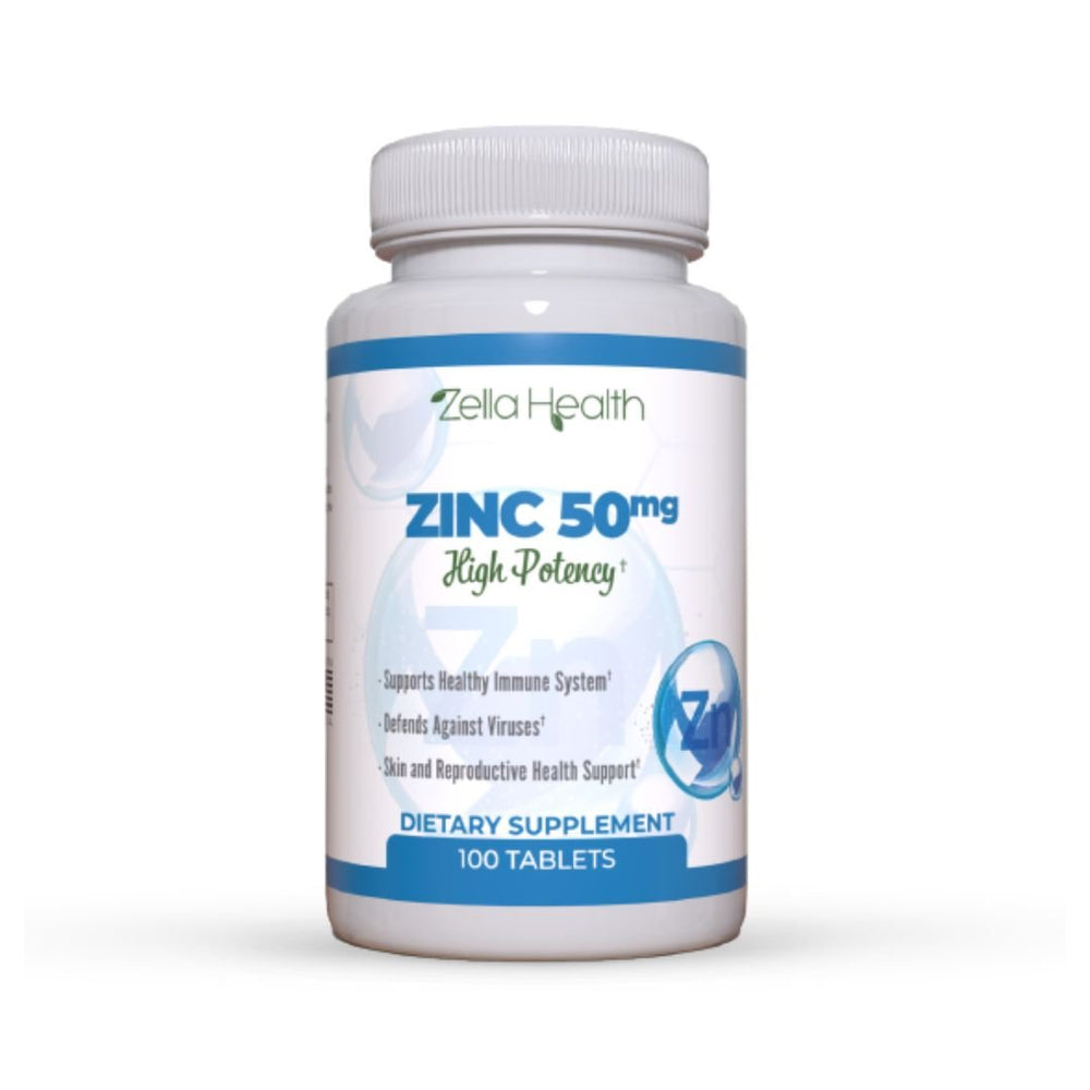 Zinc 50 MG - (oxide/citrate) High Potency Vegan 100 Tablets - Supplement - Zella Health