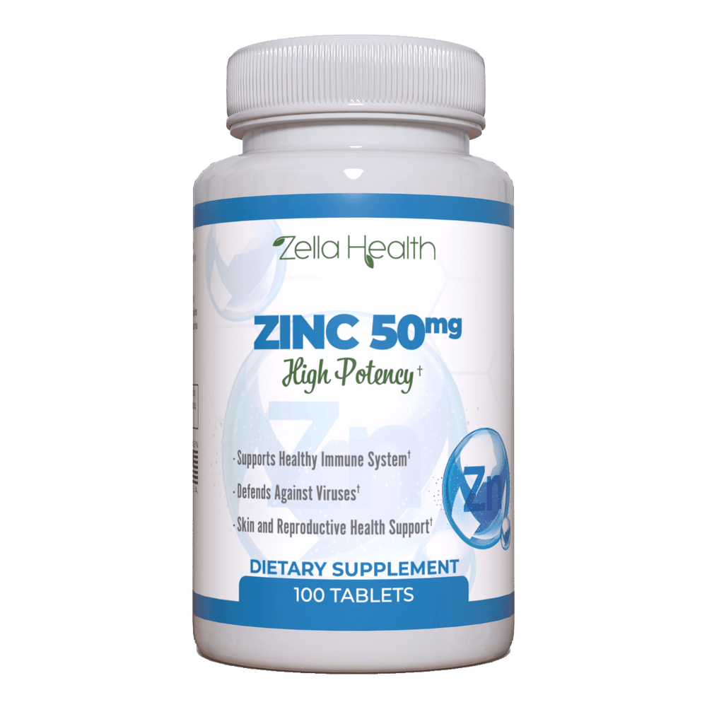Zinc 50 MG - (óxido / citrato) de alta potencia - Sin OMG, 100 tabletas veganas - Suplemento - Zella Health